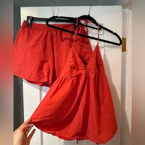 Free People red 2 piece short set